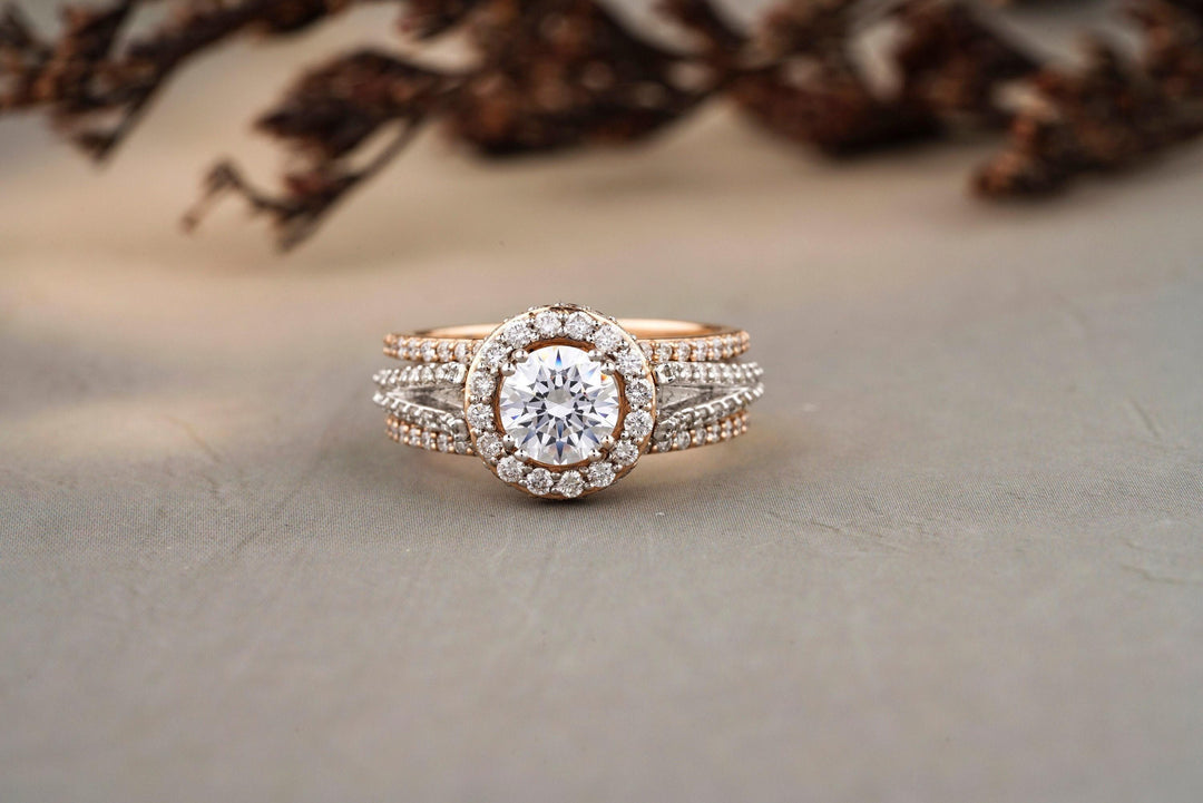 Solitaire Engagement Ring, Round Halo Ring, Moissanite Ring, Wedding Ring, Promise Ring, Art Deco Ring, Bridal ring Gift For Her