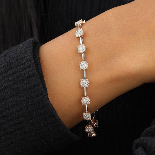 Solitaire Natural Diamonds Stackable Tennis Bracelet:  14K Solid Gold Cluster Linking Minimalistic Jewellery, Certified Jewelry