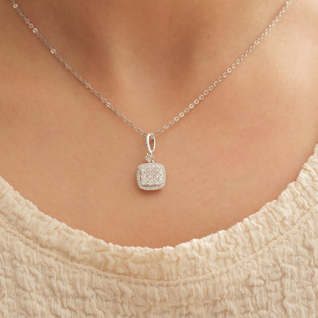 Halo Cushion Diamond Necklace, 14k Solid Gold, Natural Diamonds, Cluster Set Everyday Chain Pendant, Minimalist Stackable Jewelry