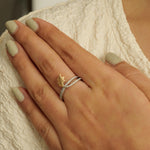 Load image into Gallery viewer, Feather Diamond Ring, Split Shank, 14k Solid Gold, Natural Diamonds, Stackable Ring, Two Tone Floral Jewelry, Ready To Ship
