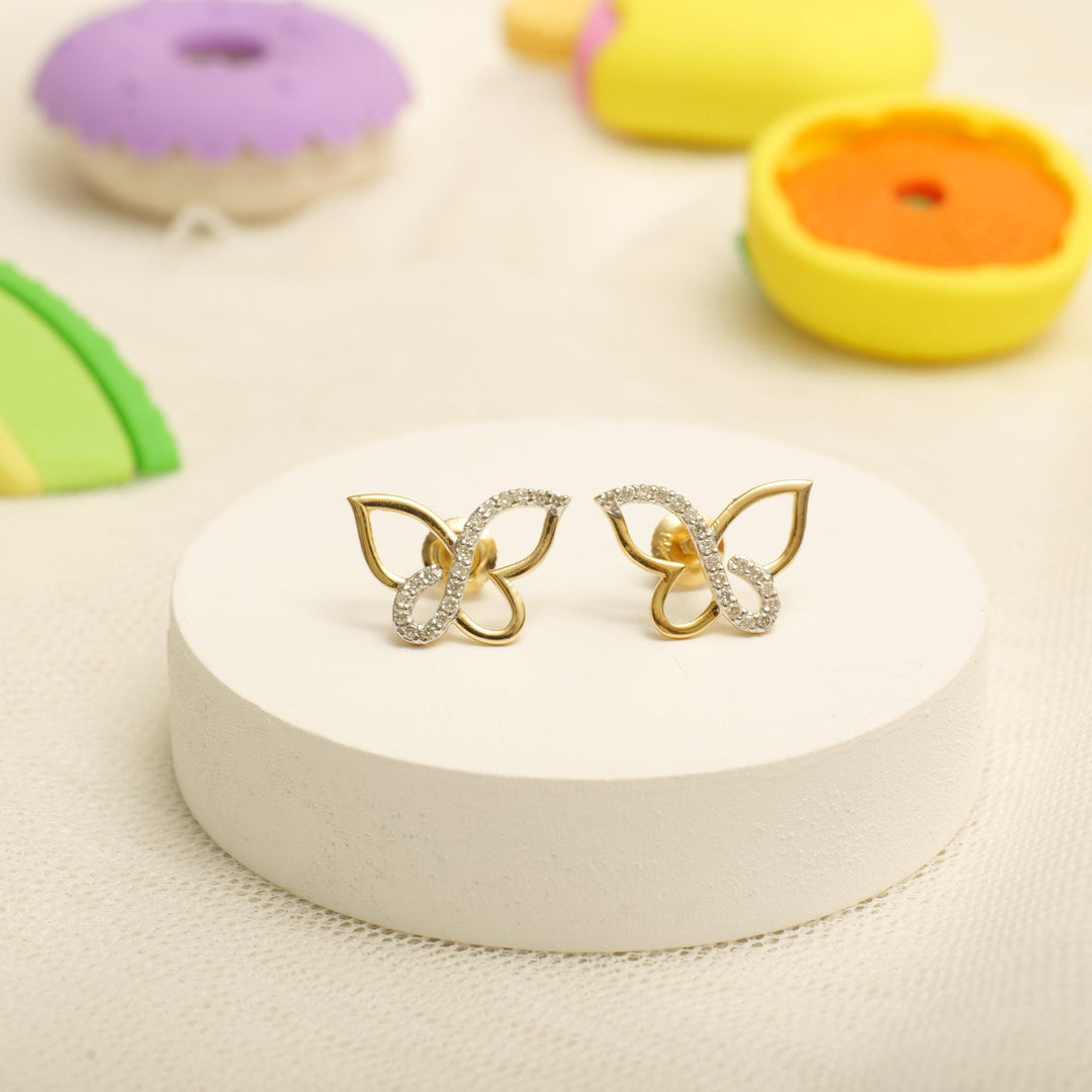 Kids Butterfly Diamond Stud Earrings, 14k Solid Gold, Natural Diamonds,  Open Wing Insect Jewelry, Gift for toddlers/girls, Ready To Ship