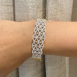 Load image into Gallery viewer, Broad Diamond Bangle Bracelet, 14k Solid Gold, Natural Diamonds, Wide Statement Jewelry, Cocktail Lattice Bracelet

