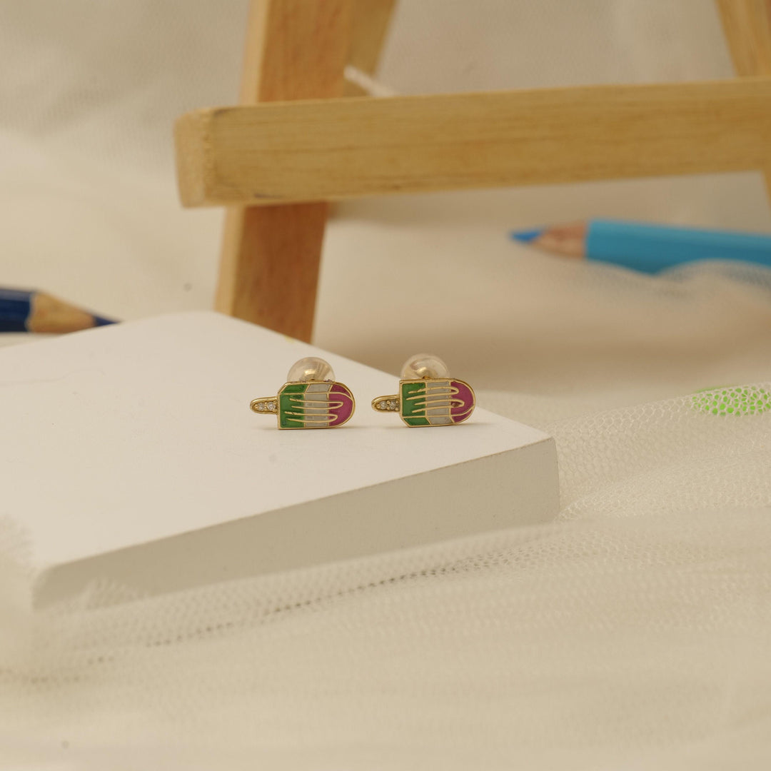 Kids Ice Cream Candy Diamond Stud Earrings, 14k Solid Gold With Enameling, Natural Diamonds, Kids Jewelry, Gift for toddlers, girls and kids