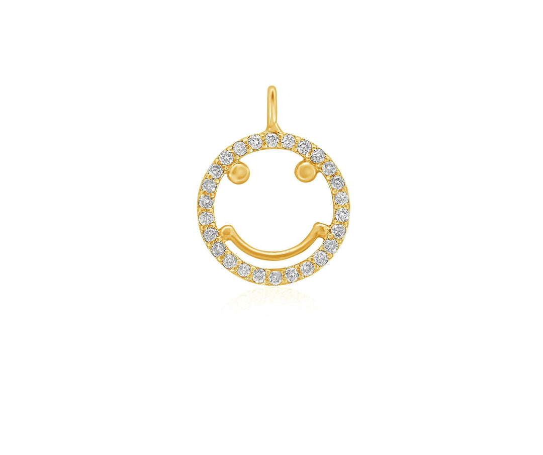 Smiley Diamond Charm Pendant, Emoji Charm, 14k Solid Gold, Natural Diamonds, , Everyday Jewelry Gift For Her