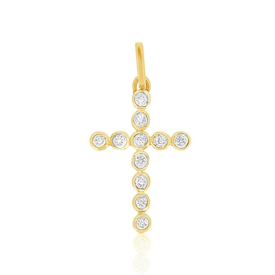 Diamond Cross Pendant, 14k Solid Gold, Natural Diamonds, Bezel Set Religious Jewelry, Everyday Minimalist Necklace With Adjustable Chain