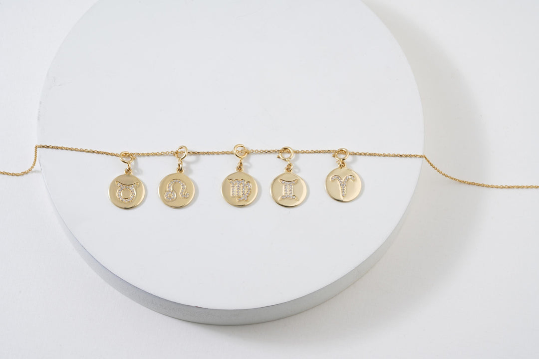 Libra Horoscope Birth Sign Charm, 14k Solid Gold, Natural Diamonds, Zodiac Constellation Everyday Jewelry, Astrology Gift For Her