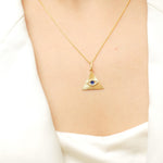 Load image into Gallery viewer, Triangle Evil Eye Diamond Pendant with Blue Enameling, 14k Solid Gold, Natural Diamonds, Stacking Diamond Pendant Necklace,

