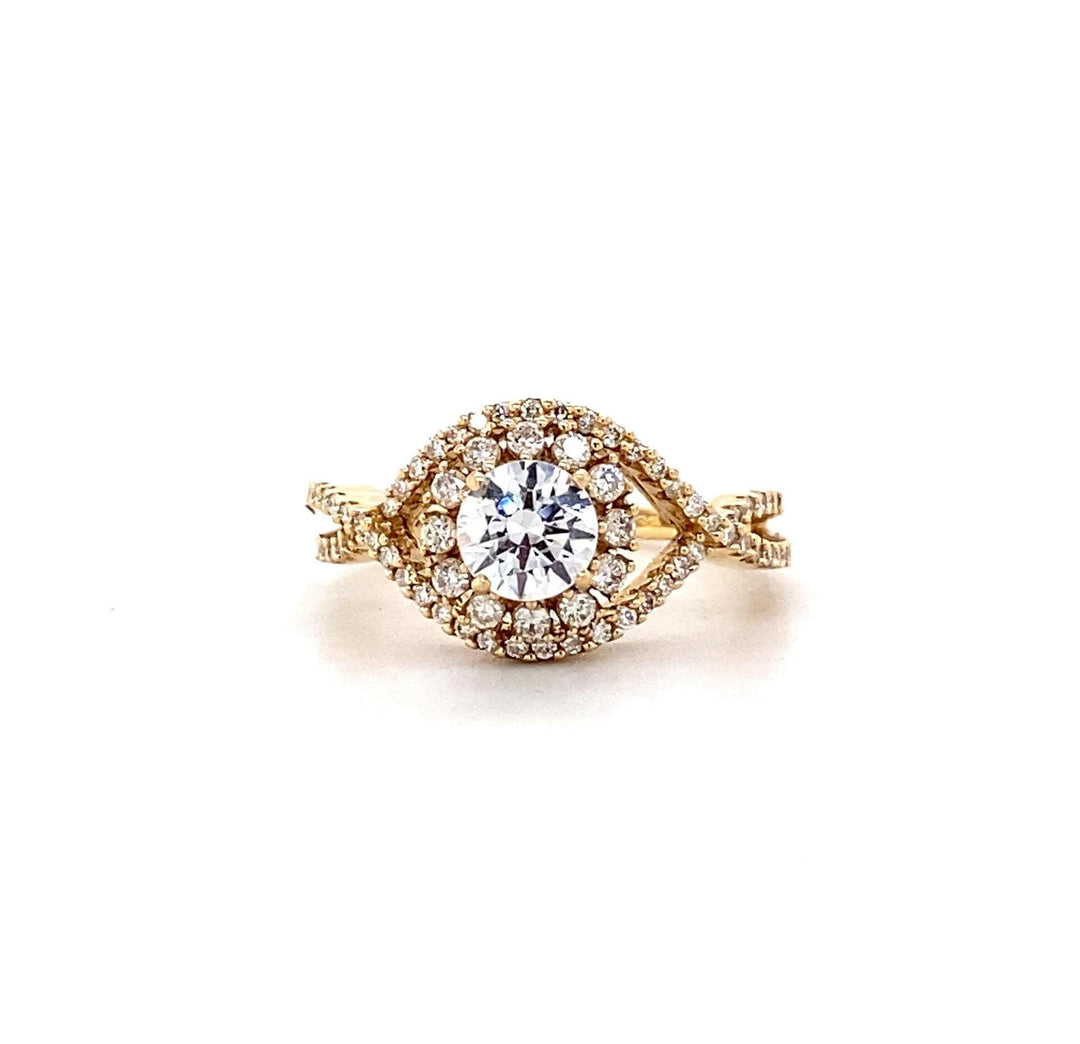 Round Engagement Diamond Ring, 14k Solid Gold, Solitaire Ring, Halo Eye Shape Design, Natural Diamonds, Gift For Her