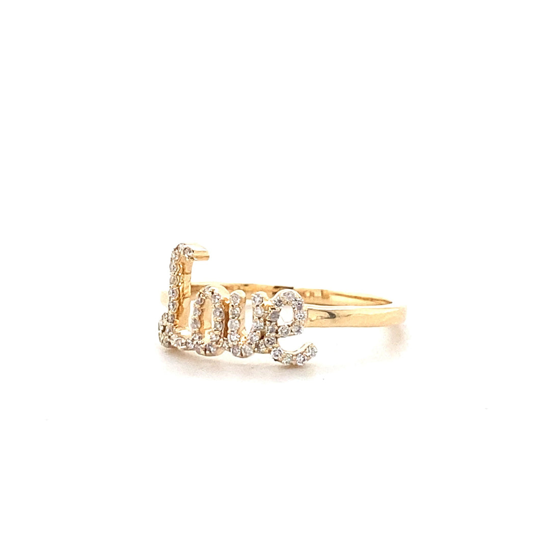 Love Script Diamond Ring, 14K Solid Gold, Natural Diamonds, Stacking Ring, Promise Ring, Ready To Ship, Women&#39;s Day Gift