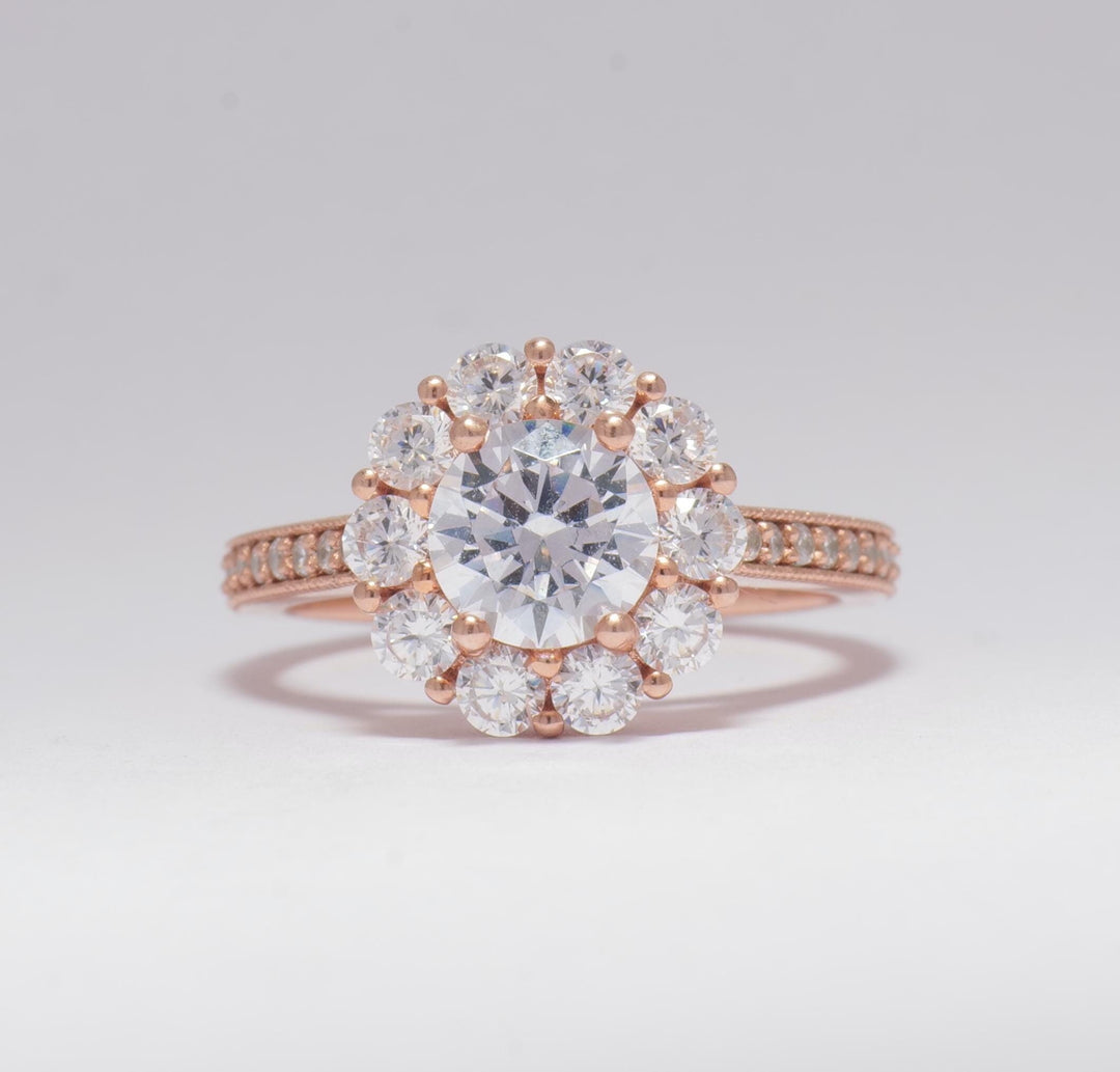 IGI Certified 1.5ct Lab-grown Solitaire Flower Diamond Ring: 14K Solid Gold Cluster Set Engagement Ring