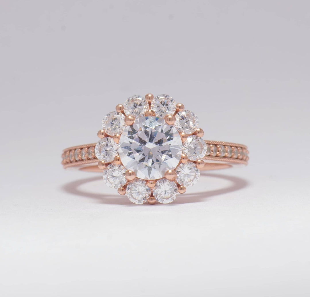 IGI Certified 1.5ct Lab-grown Solitaire Flower Diamond Ring: 14K Solid Gold Cluster Set Engagement Ring