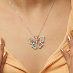 Load image into Gallery viewer, Butterfly Diamond Necklace, 14k Solid Gold, Natural Diamonds, Multicolor Gemstone Stacking Pendant, Statement  Animal Chain Necklace
