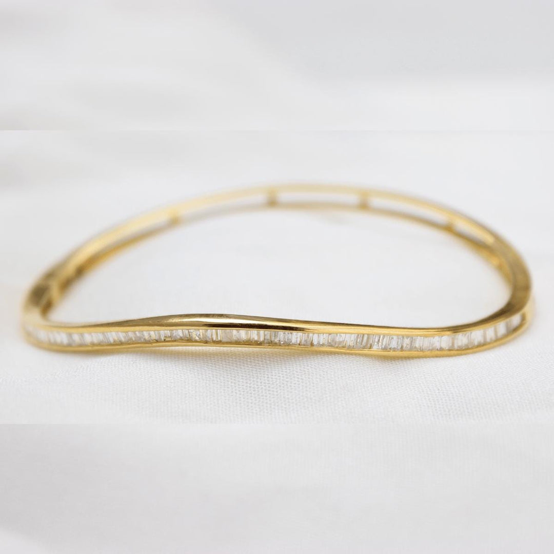 Baguette Natural Diamond Eternity Minimalistic Bracelet: 14k Solid Gold Wavy Illusion Jewelry, Certified Jewelry