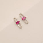 Load image into Gallery viewer, Paperclip Ruby Stud Earrings, 14k Solid Gold, Natural Diamonds, Lightweight Everyday Earrings, Link Gemstone Earrings
