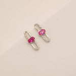 Load image into Gallery viewer, Paperclip Ruby Stud Earrings, 14k Solid Gold, Natural Diamonds, Lightweight Everyday Earrings, Link Gemstone Earrings
