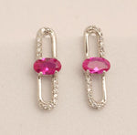 Load image into Gallery viewer, Paperclip Ruby Stud Earrings, 14k Solid Gold, Natural Diamonds, Lightweight Everyday Earrings, Link Gemstone Earrings
