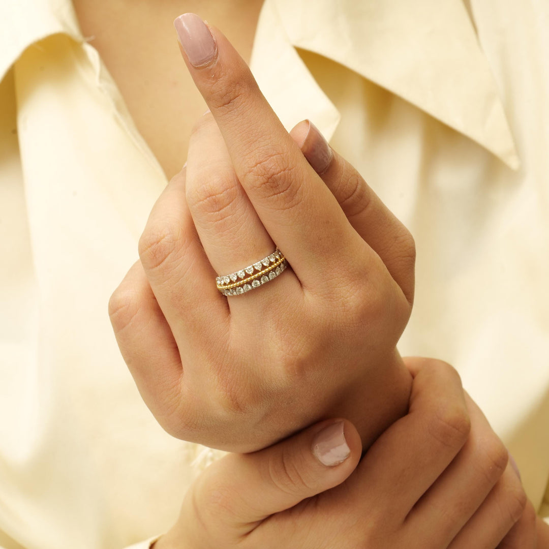 Diamond Ring In 14k Solid Gold, Natural Diamonds, Dual Tone Ring, Ready To Ship, Women&#39;s Day Gift