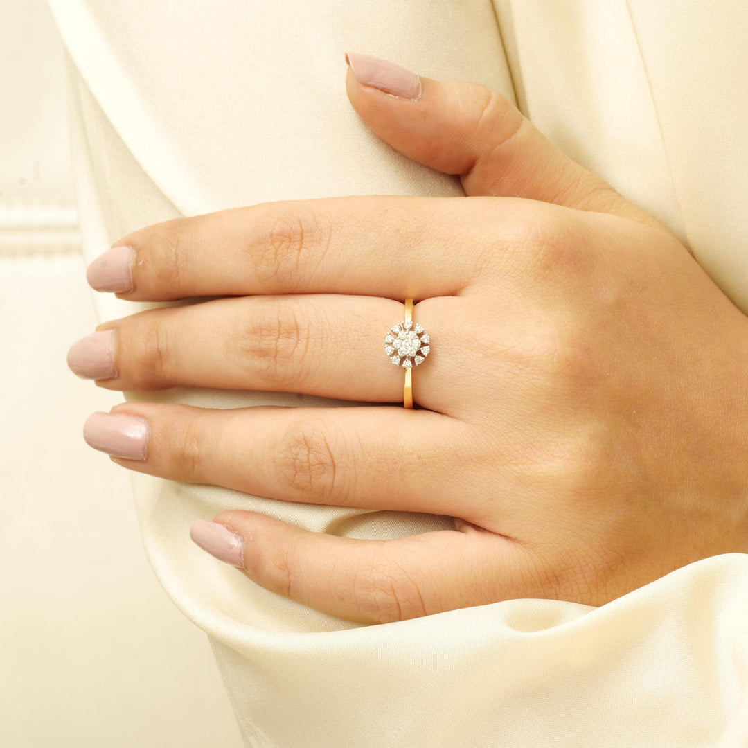 Clustered Diamond Ring In 14k Solid Gold, Natural Diamonds, Dual tone, Ready To Ship, Women&#39;s Day Gift