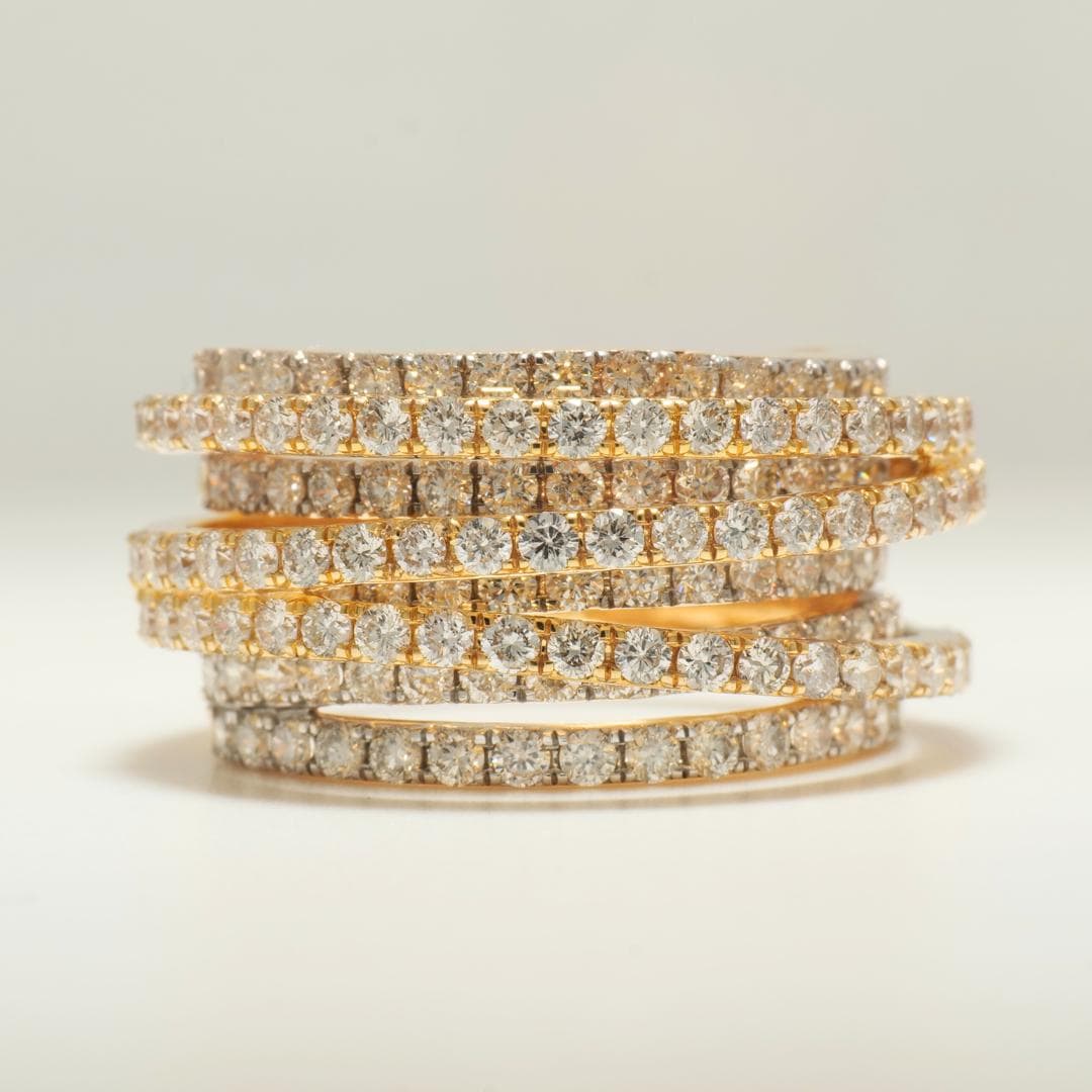 Multi-Layer Natural Diamond Wrap Ring: 14K Solid Gold Wide Spiral Cocktail Band, IGI Certified, Ready To Ship