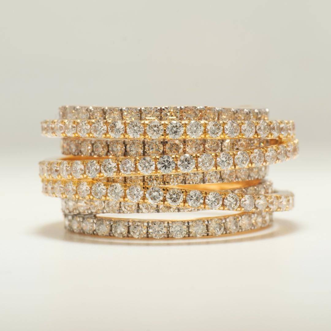 Wide Band Spiral Diamond Ring, 14K Solid Gold, Natural Diamonds, Multiple Rows Cocktail Band, Statement Ring, Ready To Ship, IGI Certified