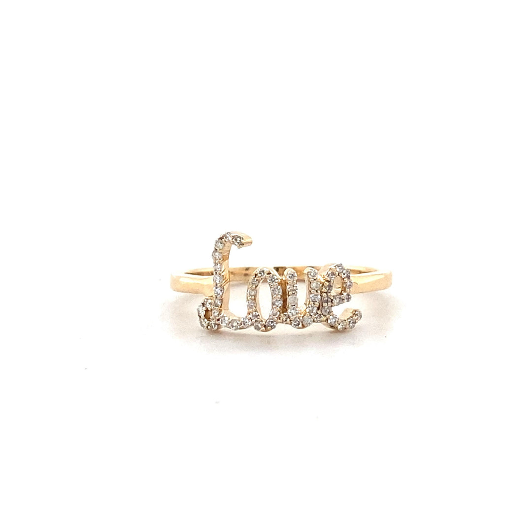 Love Script Diamond Ring, 14K Solid Gold, Natural Diamonds, Stacking Ring, Promise Ring, Ready To Ship, Women&#39;s Day Gift