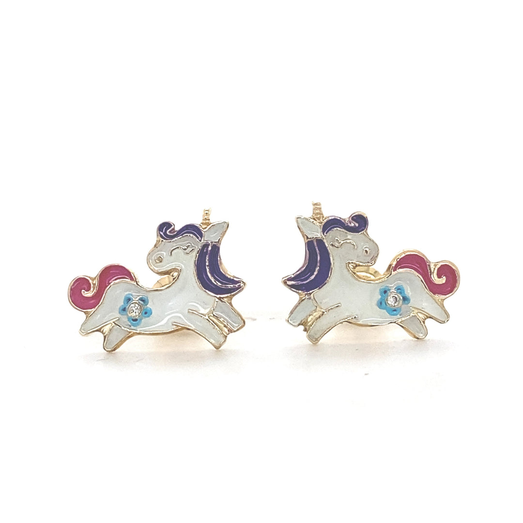 Kids Unicorn Diamond Stud Earrings, 14k Solid Gold With Pink Enameling, Natural Diamonds, Kids jewelry, Gift for toddlers, girls and kids
