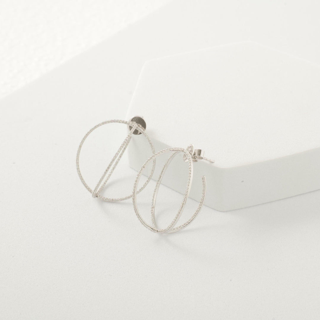 Round Overlapping Circle Hoop Earrings, 14k Solid Gold, Natural Diamonds, Cocktail Statement Earrings, Ready To Ship, IGI Certified
