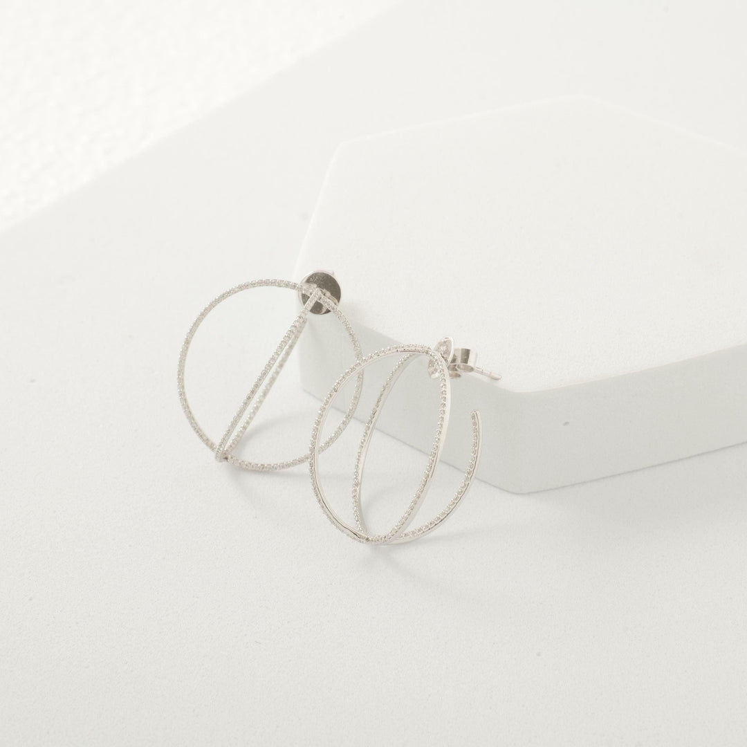 Round Overlapping Circle Hoop Earrings, 14k Solid Gold, Natural Diamonds, Cocktail Statement Earrings, Ready To Ship, IGI Certified