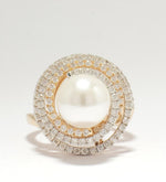 Load image into Gallery viewer, Cultured South Sea Pearl Diamond Ring, 14k Solid Gold, Dual Tone Statement Spiral Ring, Natural Diamonds, Ready To Ship
