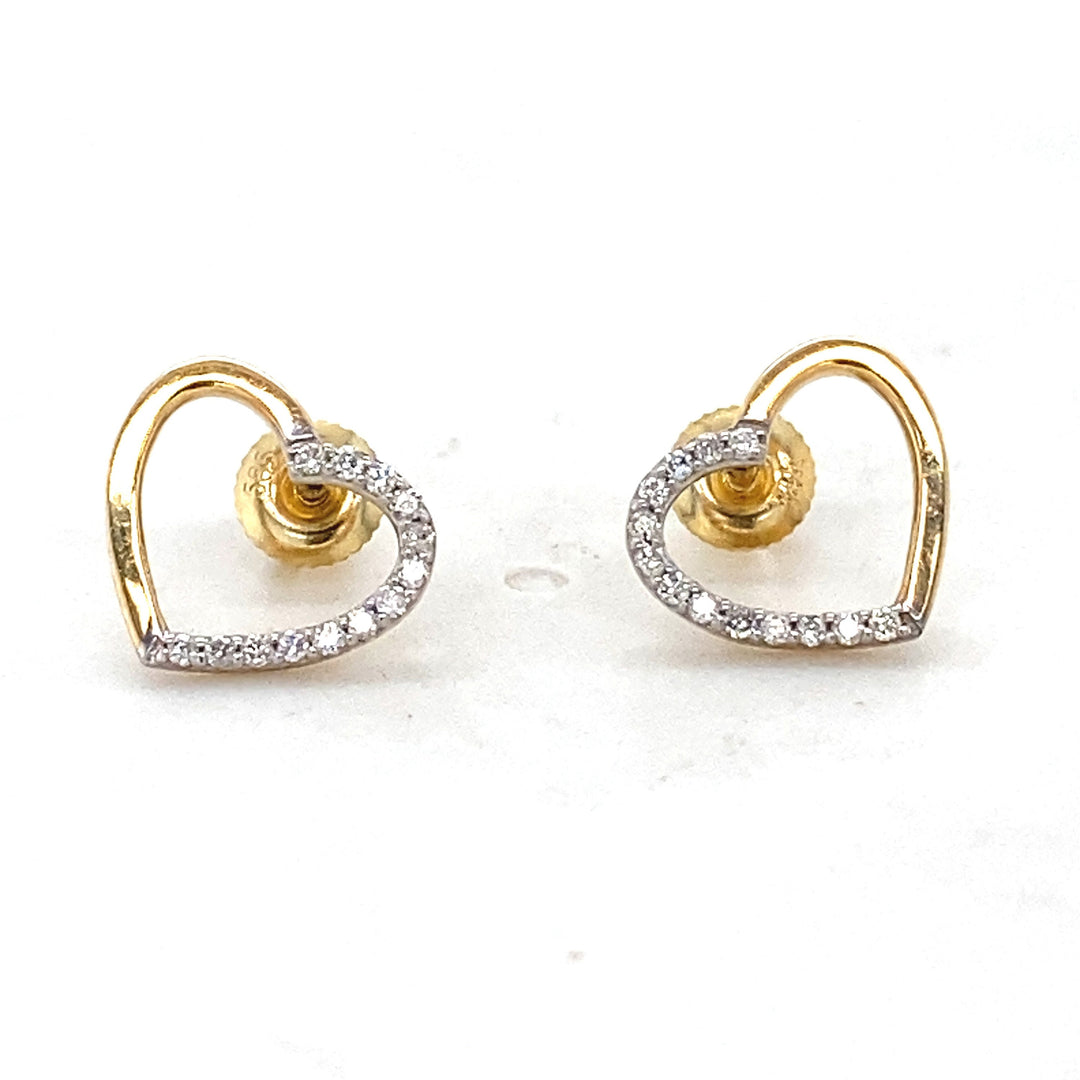 Kids Hollow Heart Diamond Stud Earrings, 14k Solid Gold, Natural Diamonds, Gift for toddlers, girls and kids, Ready To Ship
