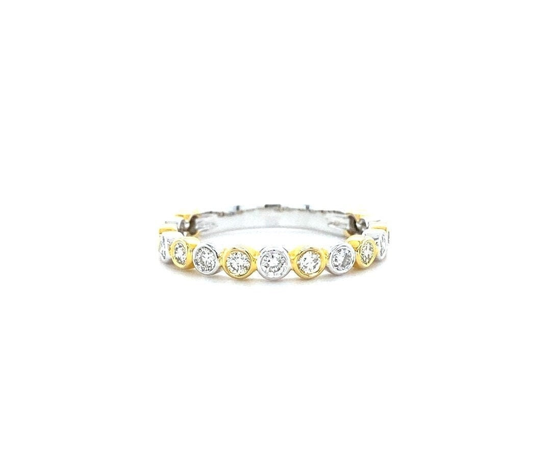 Bezel Diamond Eternity Ring, 14k Solid Gold, Natural Diamonds, Dual Tone Ring, Stackable Band Ring, Minimalistic Jewelry, Ready To Ship