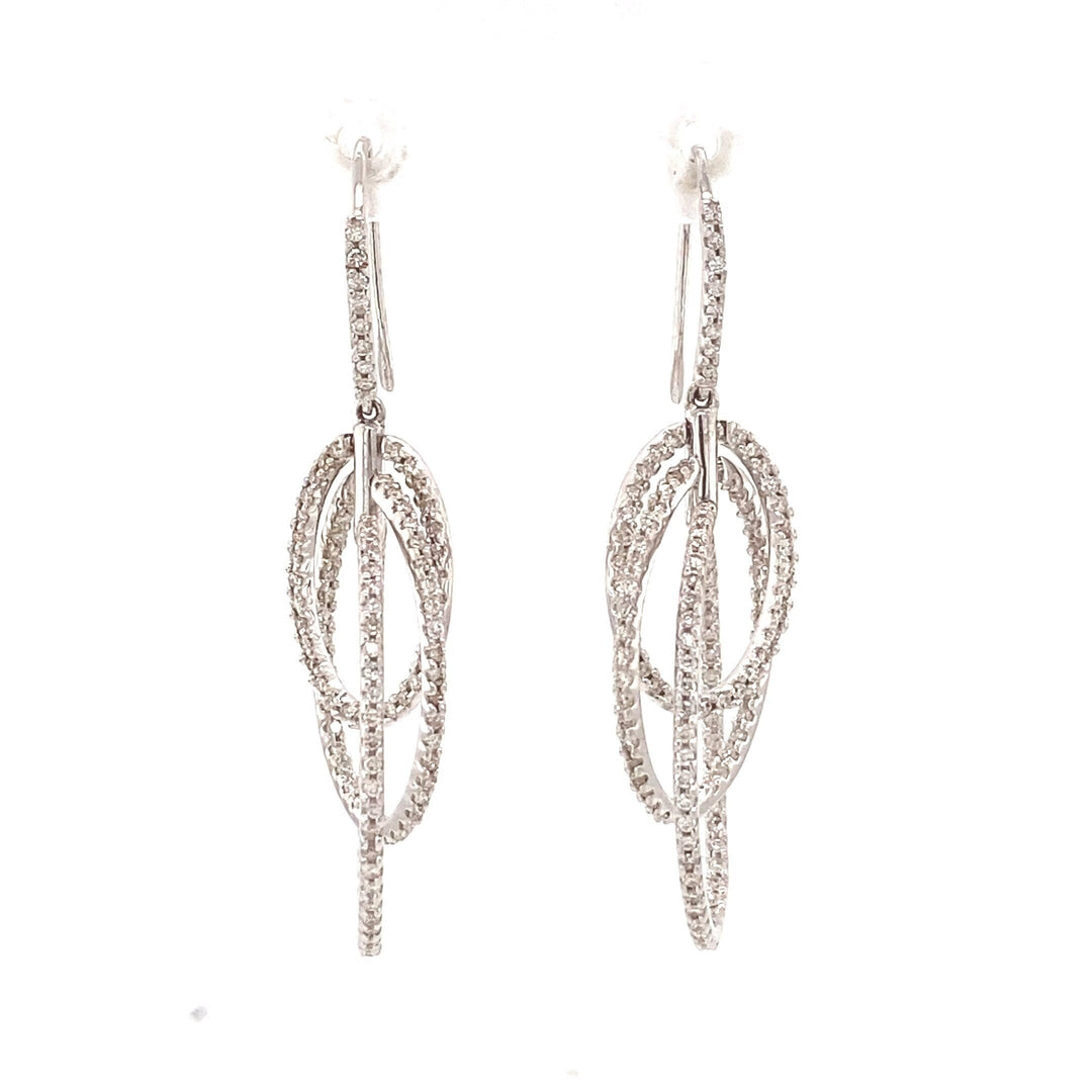 Triple Hoop Diamond Dangle Earrings, 14k Solid Gold, Natural Diamonds, Oval Drop Earrings, Cocktail Statement Dangler