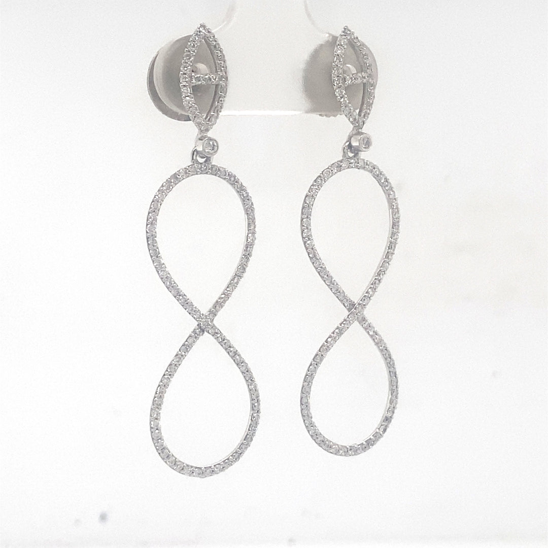 Dangle Diamond Earrings In 14k Solid Gold, Infinity Loop Earrings With Natural Diamonds, Ready To Ship, Women&#39;s Day Gift