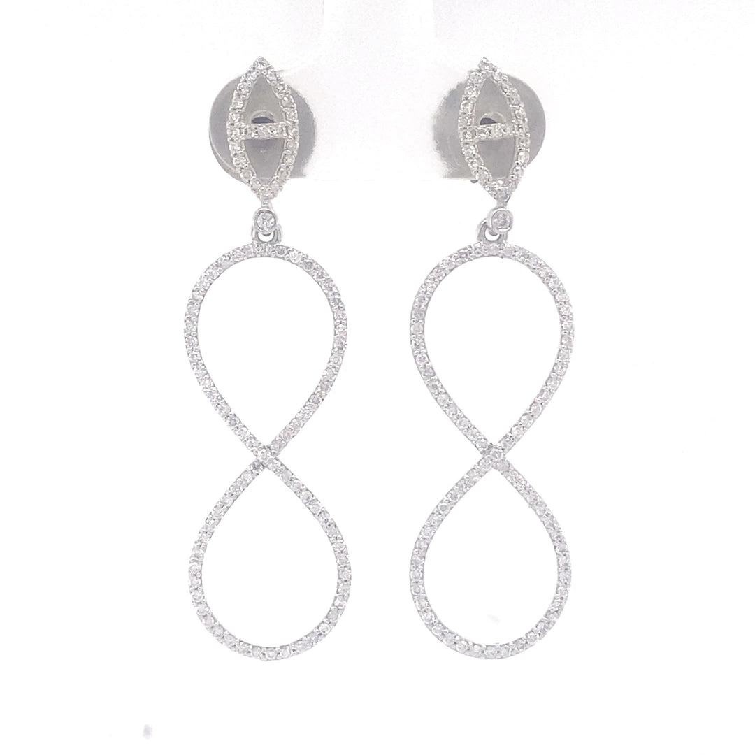 Dangle Diamond Earrings In 14k Solid Gold, Infinity Loop Earrings With Natural Diamonds, Ready To Ship, Women&#39;s Day Gift