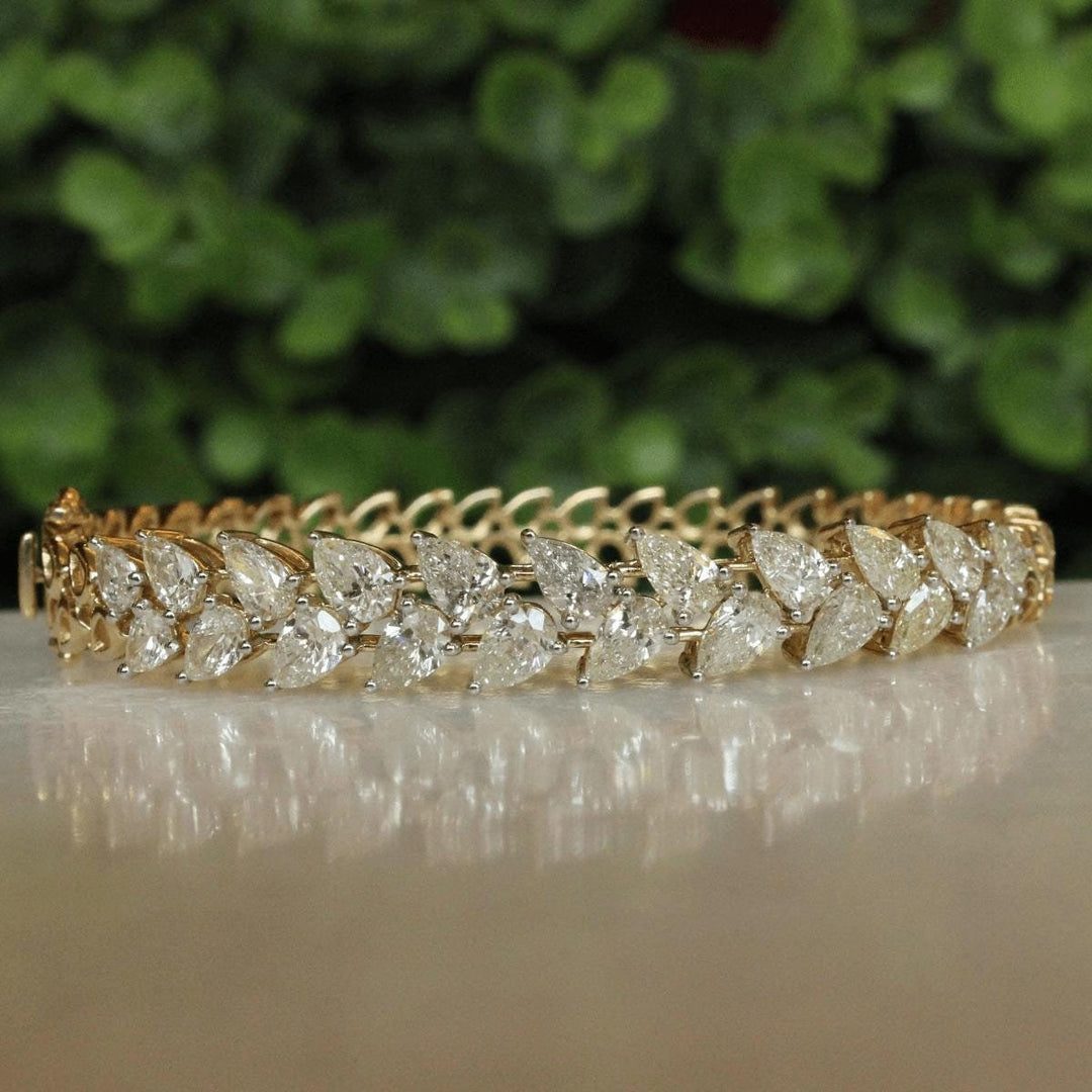 Pear Diamond Bangle Bracelet, 14k Solid Gold Bracelet, Filigree Bangles, Moissanite Bracelet, Gift For Her