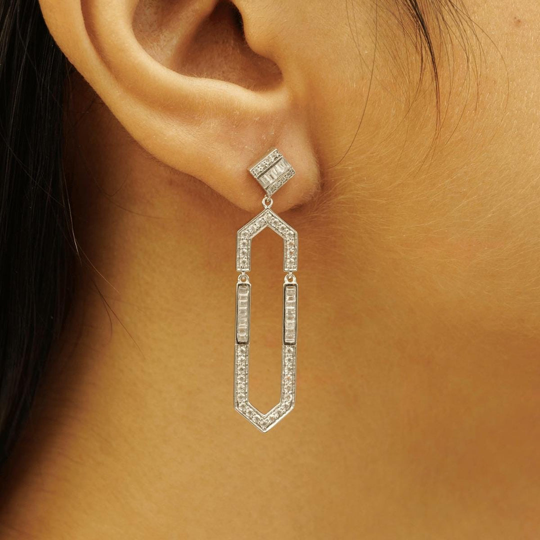 Hexagonal Dangle Diamond Earrings, 14k Solid Gold, Natural Diamonds, Geometric Statement Earrings, Bridal Drop Long Earrings