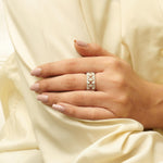 Load image into Gallery viewer, Marquise Diamond Broad Band Ring, 14k Solid Gold, Halo Half Eternity Statement Band, Natural Diamonds, Wide Stacking Ring, Gift For Her
