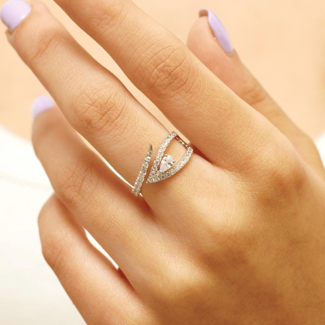 Leaf Pear Diamond Wrap Ring, 14k Solid Gold, Statement Open Band Ring, Natural Diamonds, Everyday Jewelry, Bypass Band Ring, Gift For Her