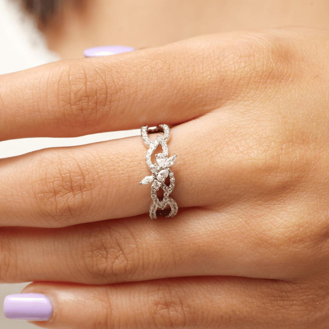 Vine Leaf Diamond Art Deco Ring, 14k Solid Gold Ring, Statement Ring, Pear and Marquise  Natural Diamond, Gift For Her