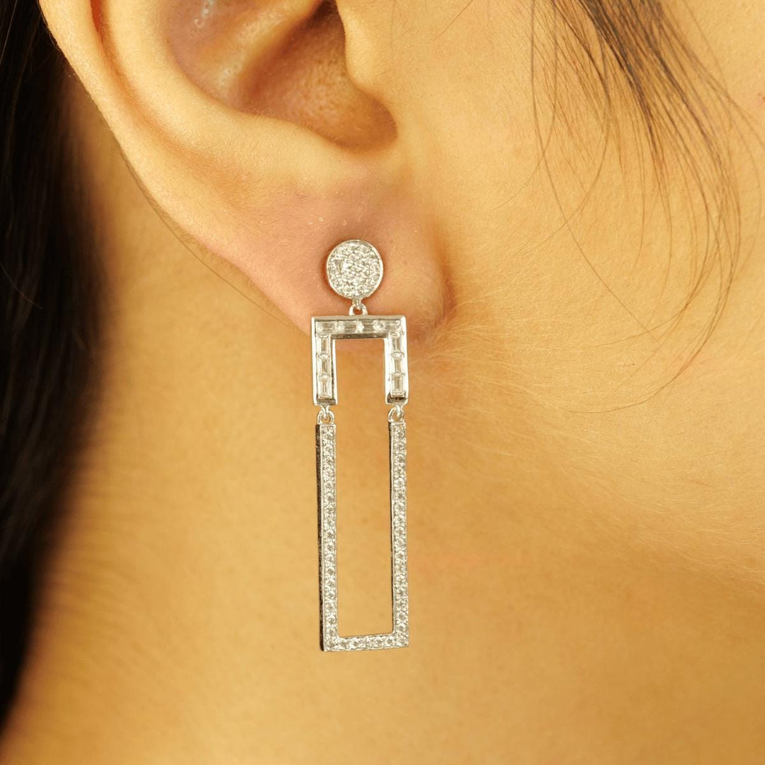 14k Solid Gold Diamond Rectangular Drop Earrings - Geometric Long Dangle Jewelry, Certified Jewelry