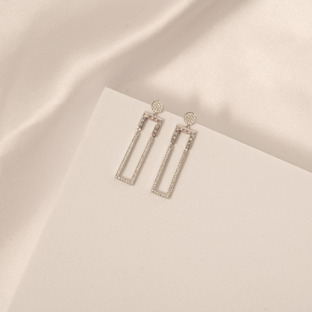 14k Solid Gold Diamond Rectangular Drop Earrings - Geometric Long Dangle Jewelry, Certified Jewelry