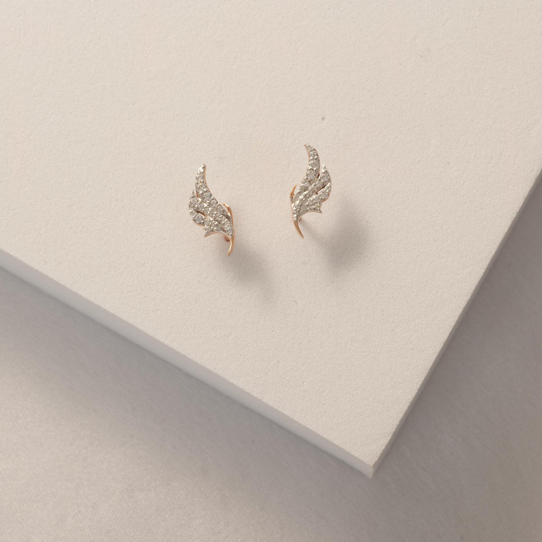 Angel Wing Diamond Stud Earrings, 14k Solid Gold, Natural Diamonds, Cluster Pave Setting, Everyday Minimalist Earrings,Women&#39;s Day Gift