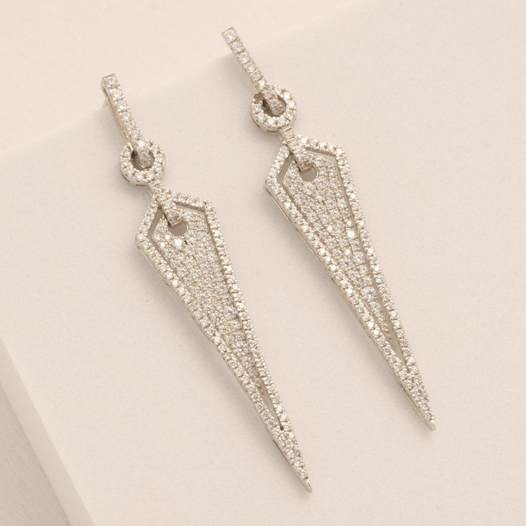 Geometric Halo Spike Diamond Earrings, 14k Solid Gold, Natural Diamond, Cluster Pave Dangle Drop, Modern Statement Jewelry, Cocktail Earring
