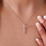 Load image into Gallery viewer, Infinity Loop Diamond Cross Pendant, 14k Solid Gold, Natural Diamond, Cross Necklace With Adjustable Chain, Everyday Stackable Necklace
