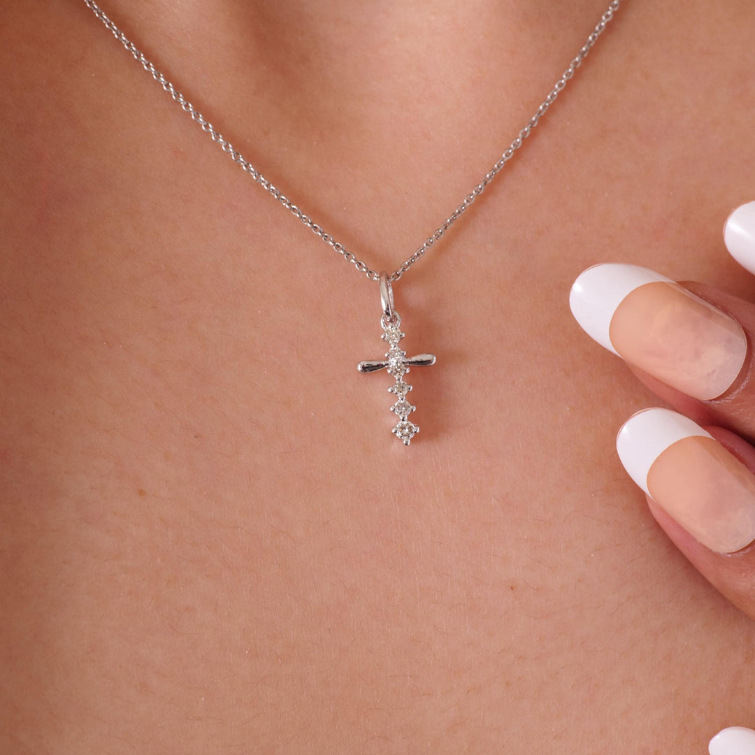Cross Drop Diamond Pendant, 14k Solid Gold, Natural Diamonds, Religious Adjustable Necklace, Minimalist Everyday Jewelry