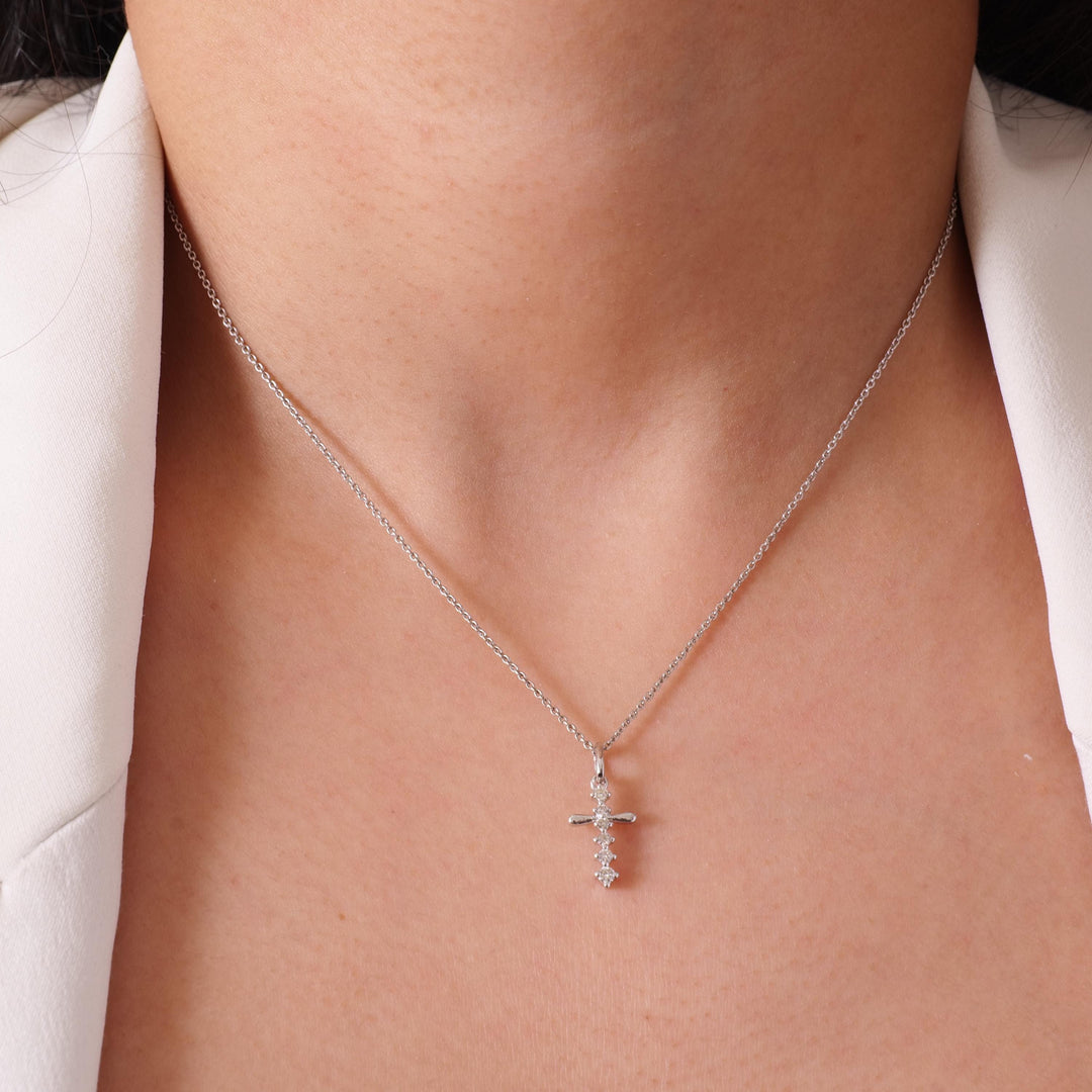 Cross Drop Diamond Pendant, 14k Solid Gold, Natural Diamonds, Religious Adjustable Necklace, Minimalist Everyday Jewelry