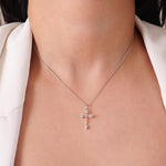 Load image into Gallery viewer, Arrow Cross Diamond Pendant, 14k Solid Gold, Natural Diamonds, IGI Certified, Spiritual Adjustable Necklace, Everyday Jewelry, Gift For Her
