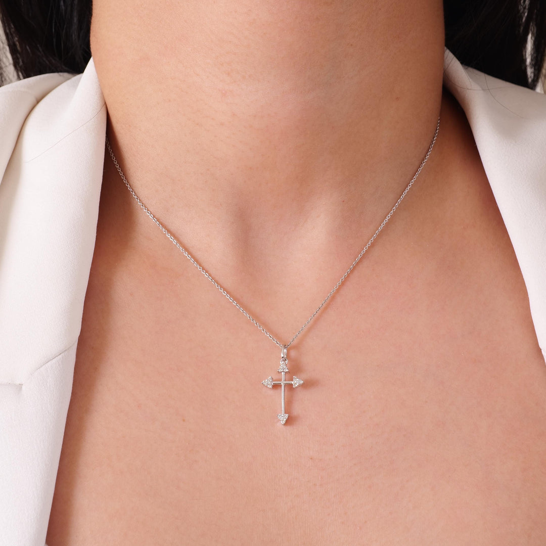 Arrow Cross Diamond Pendant, 14k Solid Gold, Natural Diamonds, IGI Certified, Spiritual Adjustable Necklace, Everyday Jewelry, Gift For Her