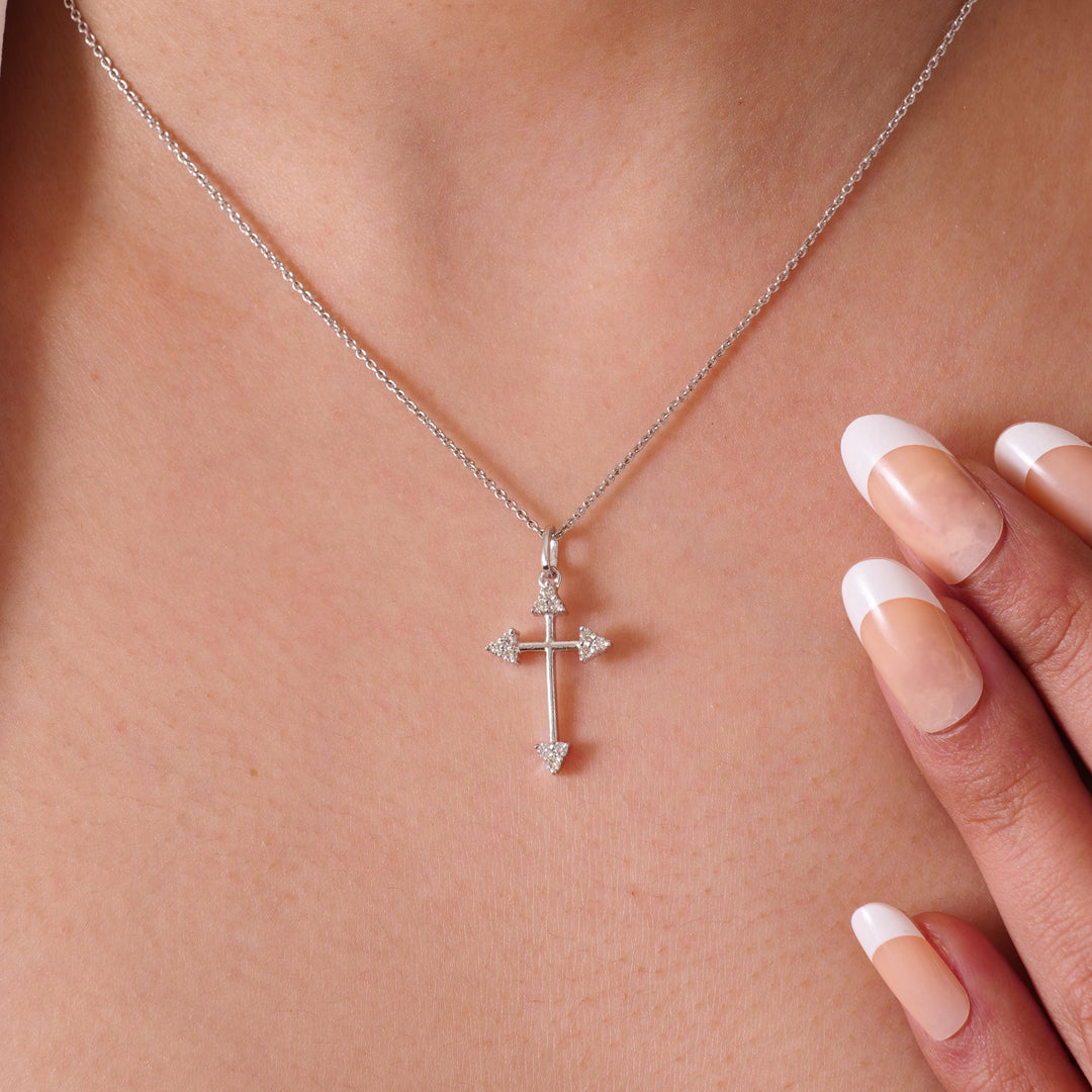 Arrow Cross Diamond Pendant, 14k Solid Gold, Natural Diamonds, IGI Certified, Spiritual Adjustable Necklace, Everyday Jewelry, Gift For Her