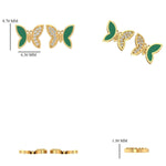 Load image into Gallery viewer, Kids Butterfly Diamond Earrings, Green Enamel Studs, 14k Solid Gold, Natural Diamonds, Gift for toddlers/girls/kids, Ready To Ship
